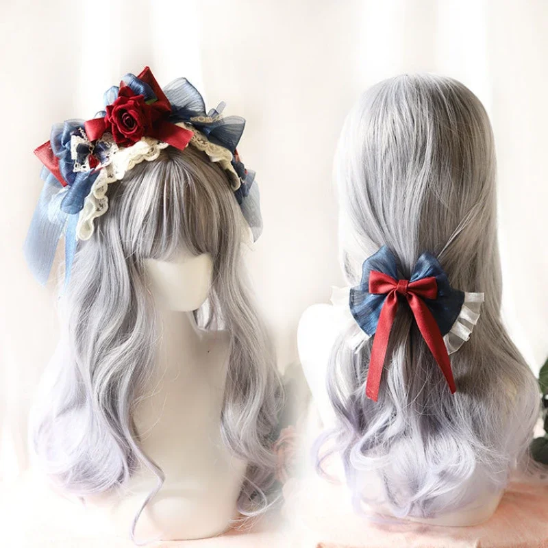

Coalfell Original Lolita White Snow Handmade Bow headwear Red Blue KC Hair Band Hair Card Hair Accessories Headdress LOLITA