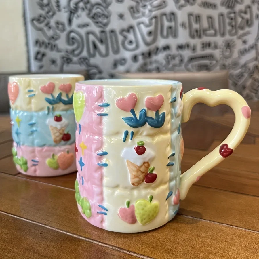 Handmade Patchwork Colorful Macaron Mug Cute Creative Design for Breakfast Coffee Tea