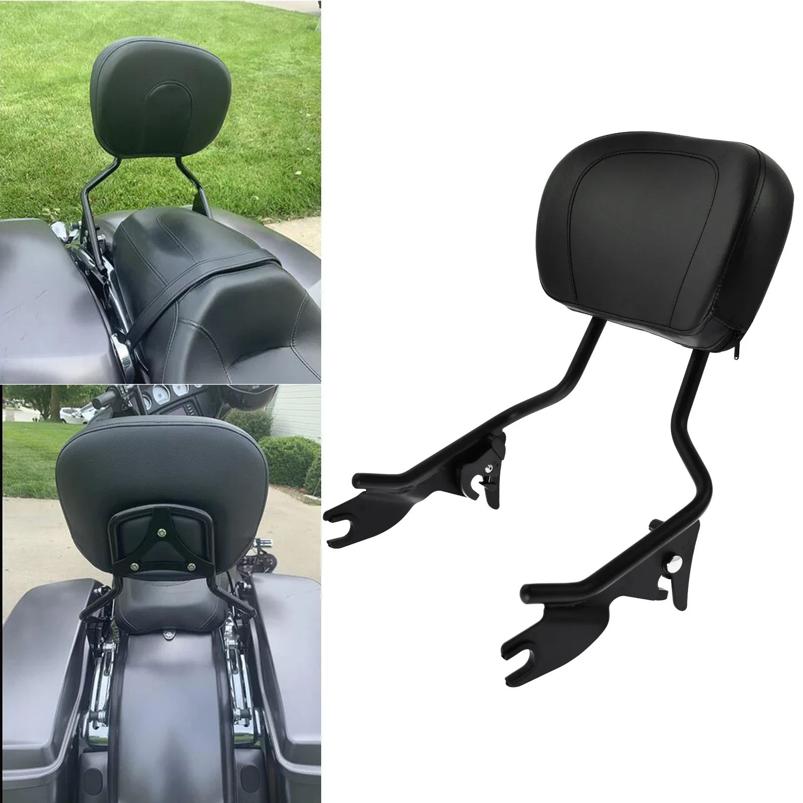 Motorcycle Detachable Sissy Bar Passenger Rear Backrest Pad Black/Chrome For Harley Touring Street Electra Glide Road King 09-22