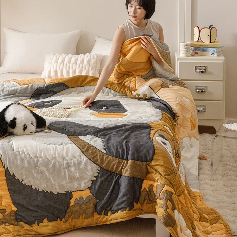 Cartoon 100% Cotton Muslin Blanket Autumn Thickened 10 Layer Yarn-dyed Jacquard Quilt Soft Cloud Touch Comfortable Bed Blankets