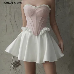 2024 Sweet Ballet Girl's Bow High Waist A-lined Swing Mini Umbrella Skirt Short Skater Skirts White