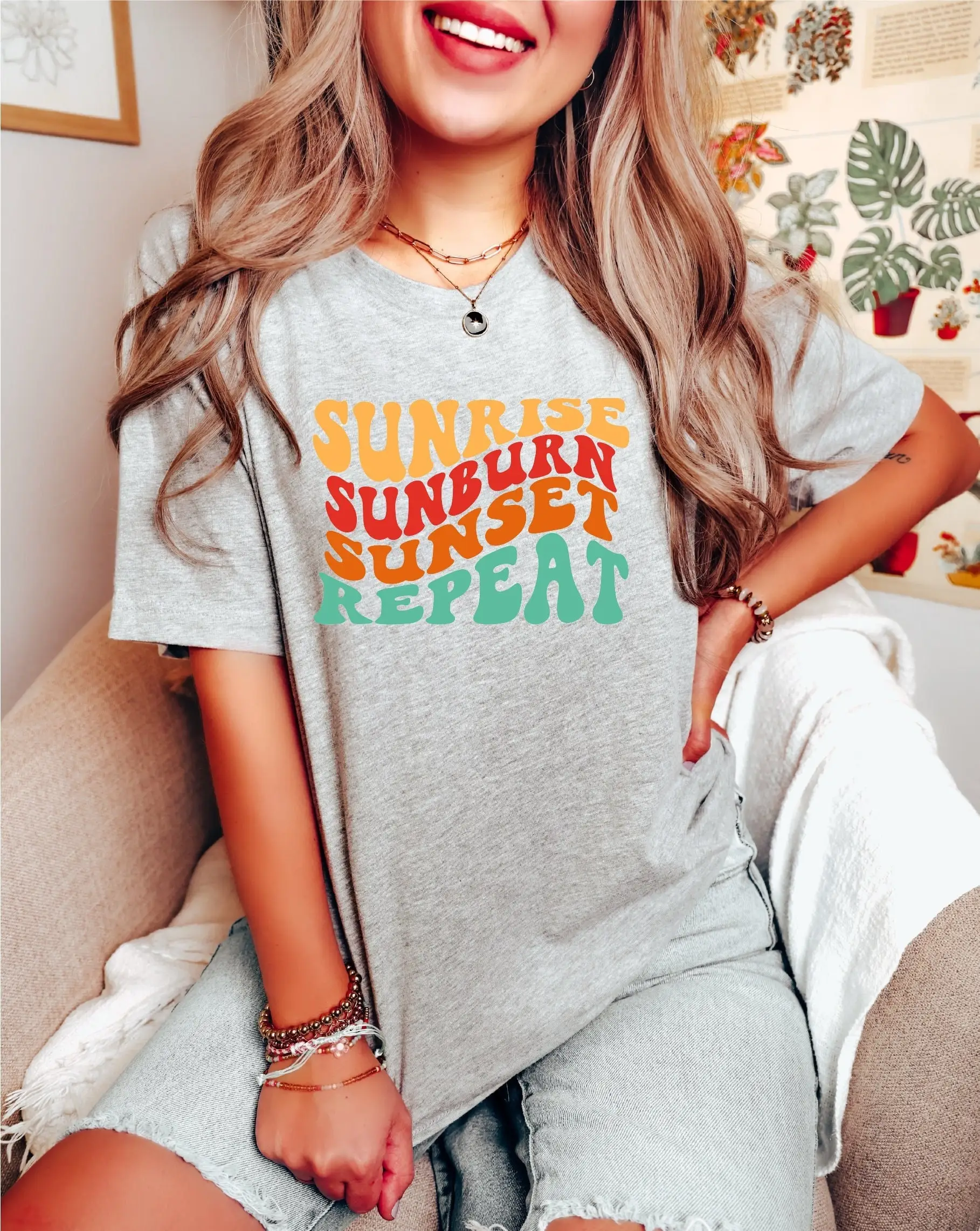 Sunrise Sunburn Sunset RepeaT T Shirt Summer Beach Lake Vacation