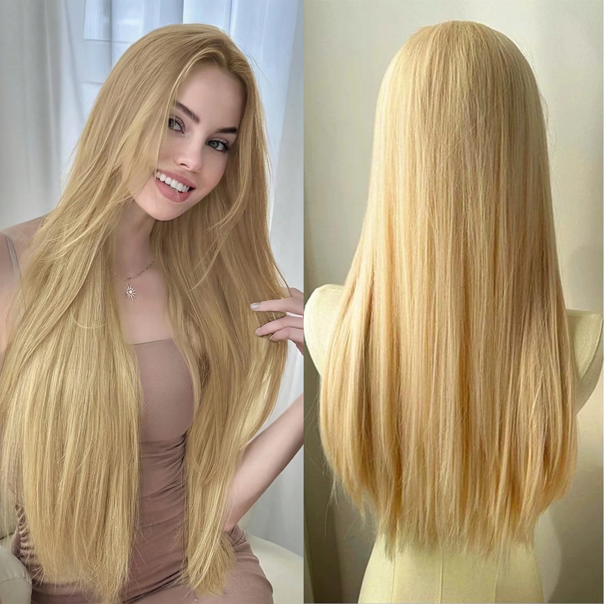 라이트 블론드 가발 28인치 가발 긴 직모 합성 가발 코스프레용 고온 섬유 달빛 흰색 - 1