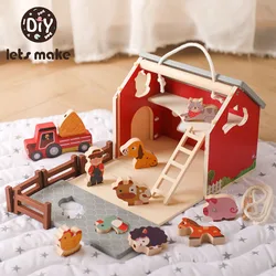 Wooden Montessori Toy Simulation Farm Animals Toys for Children Poultry Cow Pig Dog Chicken Model Educational Toy Christmas Gift