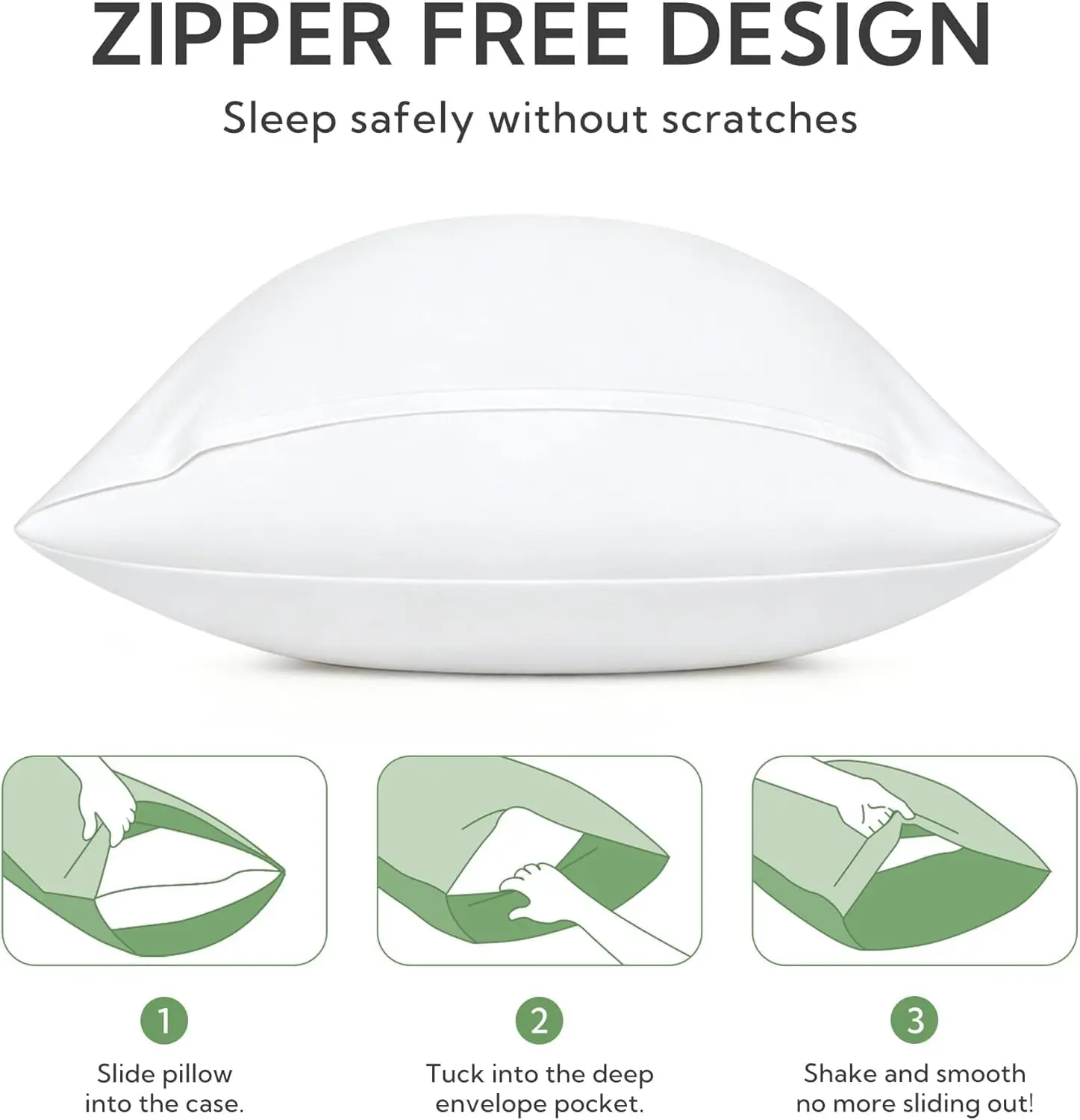 Bamboo Fiber Pillowcase, Zipper-Free Envelope Pillow Cover, Cooling Breathable Smooth Pillow Case for Hot Sleepers, Skin & Hair Protection