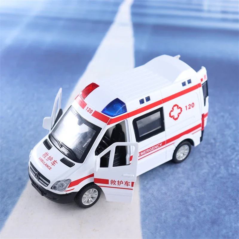 1:32 Mercedes-Benz ambulance police car Diecast Metal Alloy Model Car Pull Back Sound Light Car Children Gift Collection A95