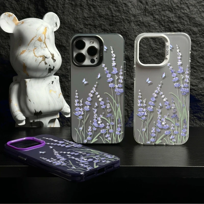 Eine lavendelfarbene gemusterte Handyhülle für iPhone 17 11 16 12 14 13 15 Pro Max XS X XR 16E 7 8 Plus SE2 17 Air stoßfeste Stoßstangenabdeckung