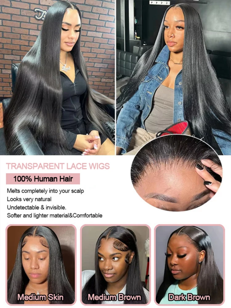 7x5 شعر مستعار مستقيم بدون صمغ 40 46 بوصة شعر بشري برازيلي 13x6 HD الدانتيل شعر مستعار أمامي 300% الكثافة 13x4 قبل قطع الدانتيل للنساء السود