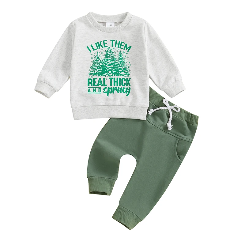 Baby Boy Girl Christmas Outfit Letter Print Long Sleeve Pullover Sweatshirt Elastic Waist Pants with Pockets