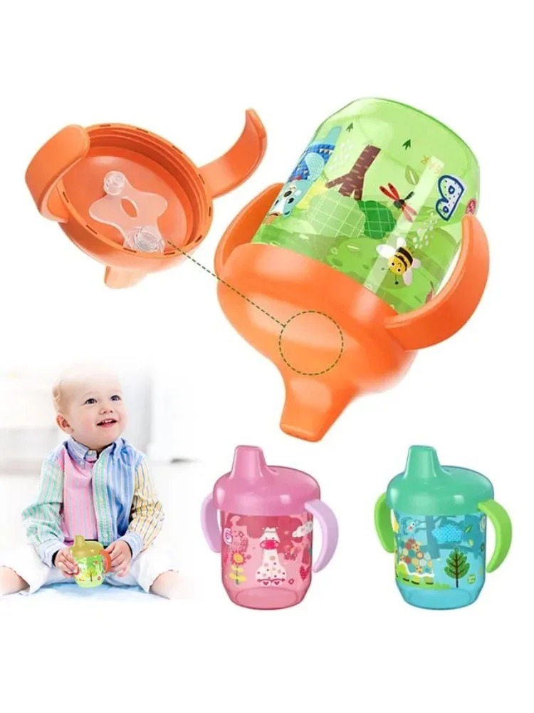 Tasse à bec de canard mignonne, tasse d'apprentissage pour bébé, avec couvercle rabattable à Double poignée, sans BPA, étanche, pour nourrissons, bouteille d'eau avec couvercle
