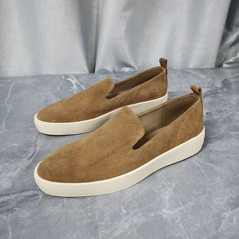 Dave&di Minimally Lazy Women's Shoes With Rubber Soles Loafers Casual And Comfortable Cowhide Round Toe Thick Sole Sneakers Shoe
