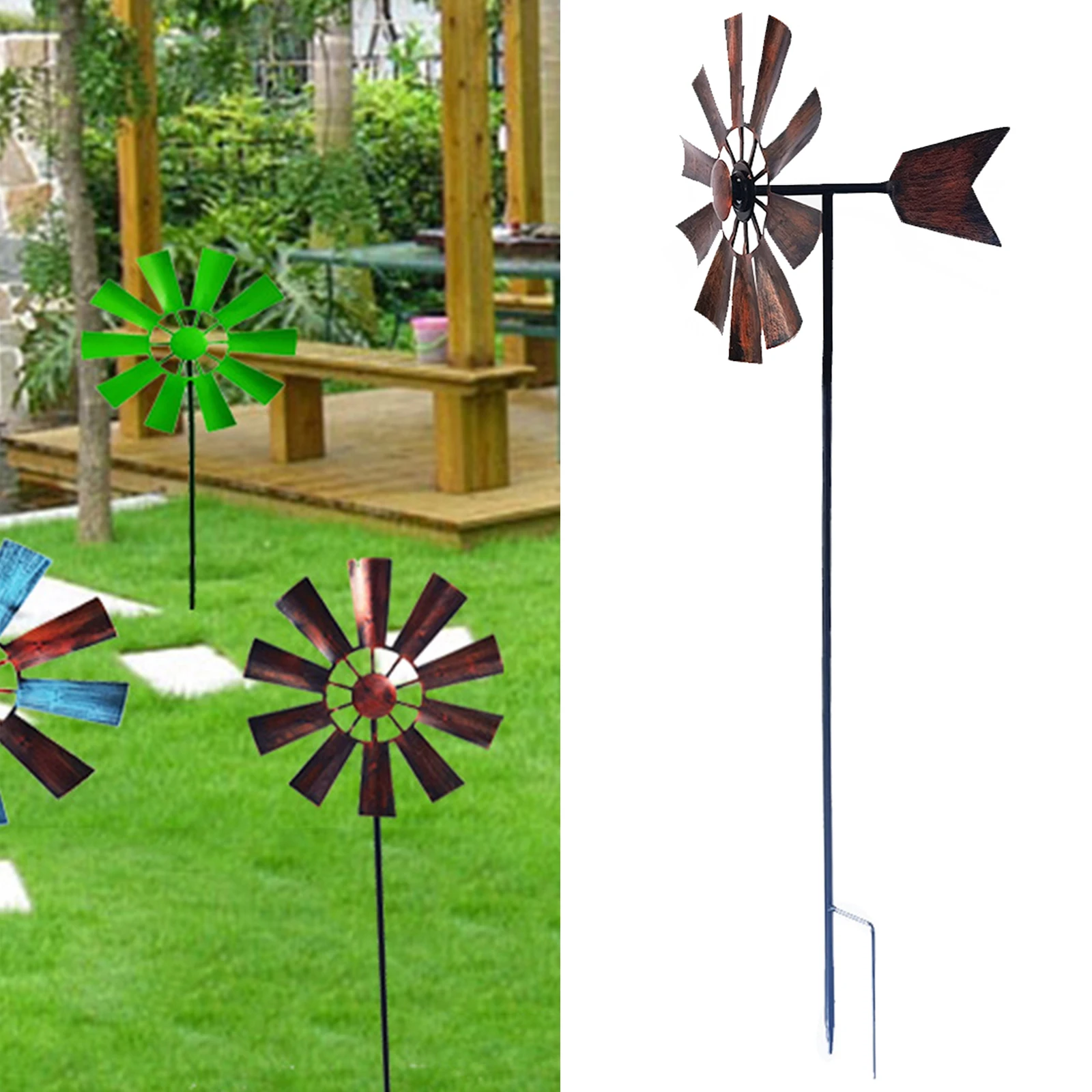 Wind Sculpture Metal Windmill Wind for Garden Yard Ornaments Wind Spinner with Metal Garden Stake Decorations