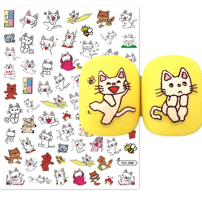 1 PC Newest Cute cats  Design 3D Self Adhesive Decal Slider Template DIY Decoration Accessory Nail Sticker Cute Hedgehog  TSC508