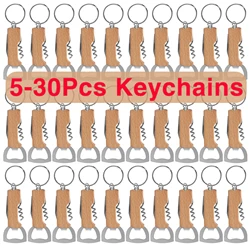 5-30Pcs Multi-Functional Portable Beer Bottle Opener with Keychains Metal Beech Wood Wine Corkscrew Opener Can Opener Mens Gift