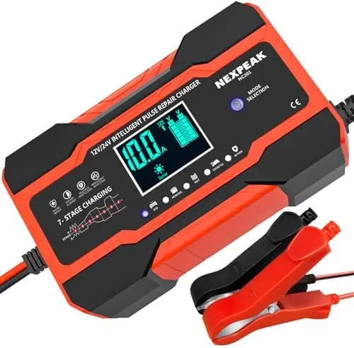 

NEXPEAK NC201 10A Smart Charger for 12V/24V Car, Truck, Boat & Lawn Mower Batteries – Automatic Desulfator & Maintainer