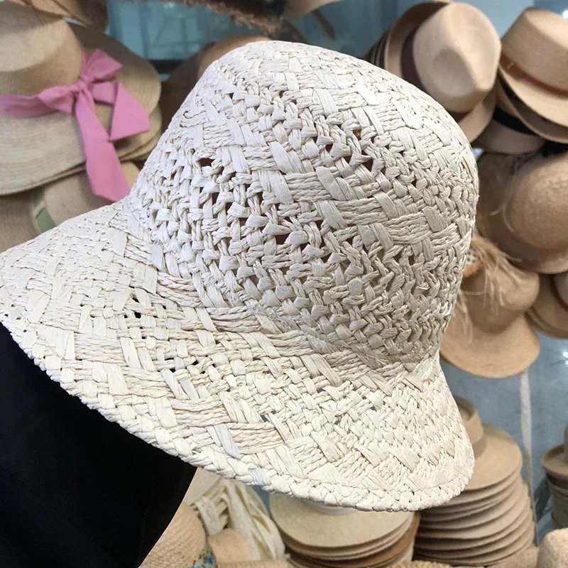 Womens Straw Hats bucket hat  UV Protection Sun Visor Beach Hats Women Foldable Female Women Summer hat