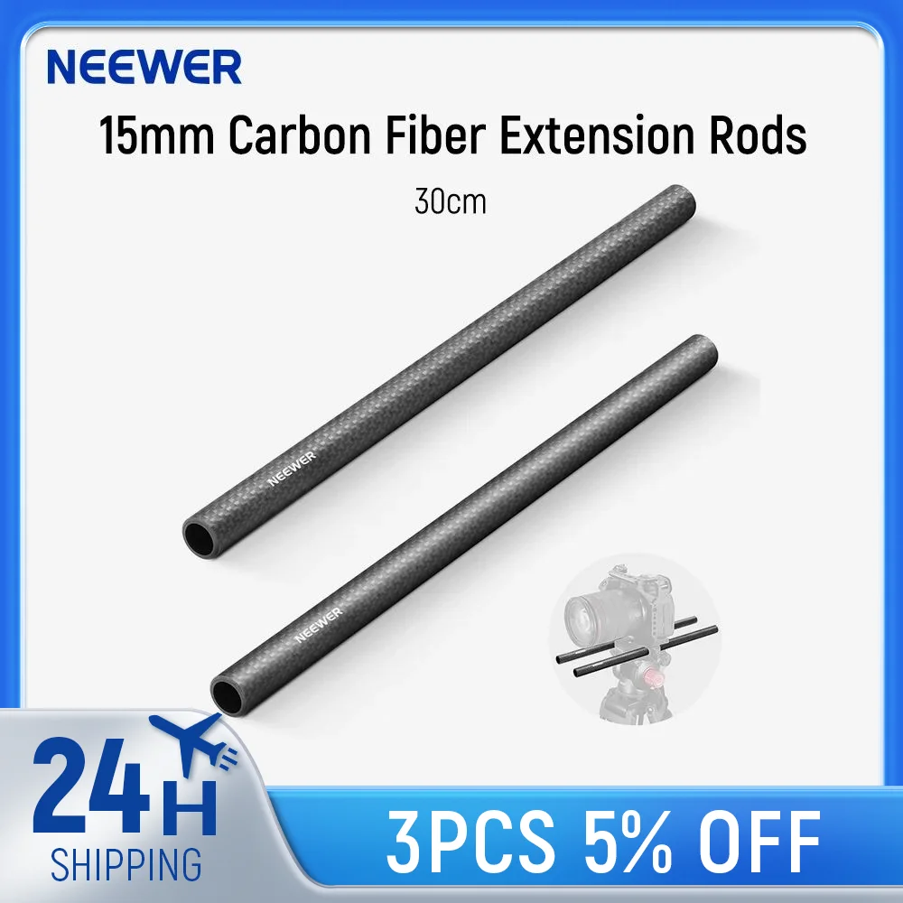 

NEEWER 15mm Carbon Fiber Extension Rods 11.8"/30cm For DSLR Shoulder Rig, Camera Stabilizer Cage, Matte Box, Base Plate