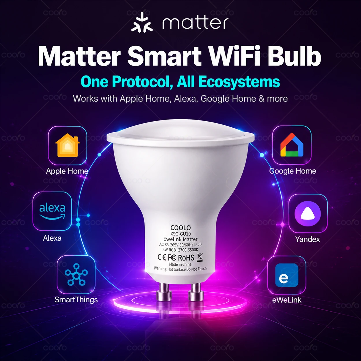 Matter WiFi GU10 5W LED Spotlight Bulb AC85-265V RGB CW WW LED Light Bulb For Ewelink Apple Home Alexa Google Yandex SmartThings