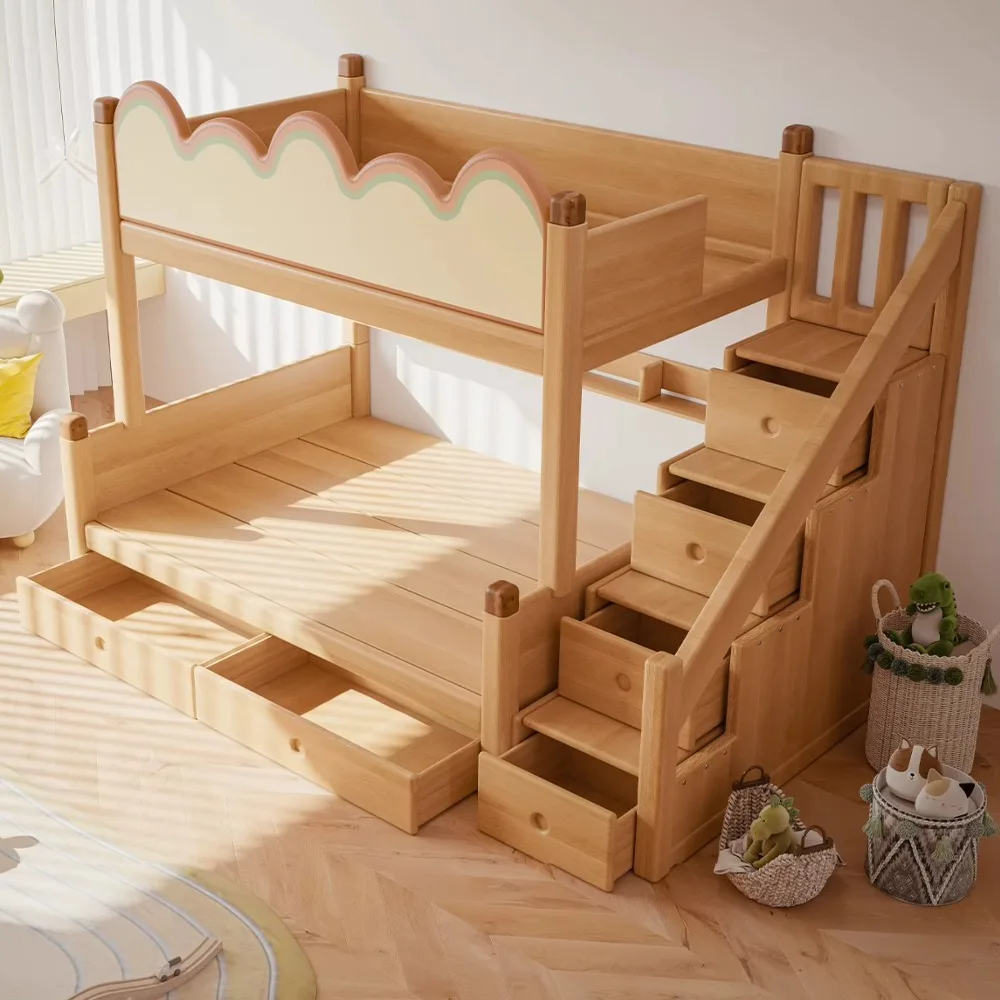 Modern Solid Wood Kids Bunk Bed Grey Double Deck Bed Frame Hot Sale Bedroom Dormitory Furniture For Children