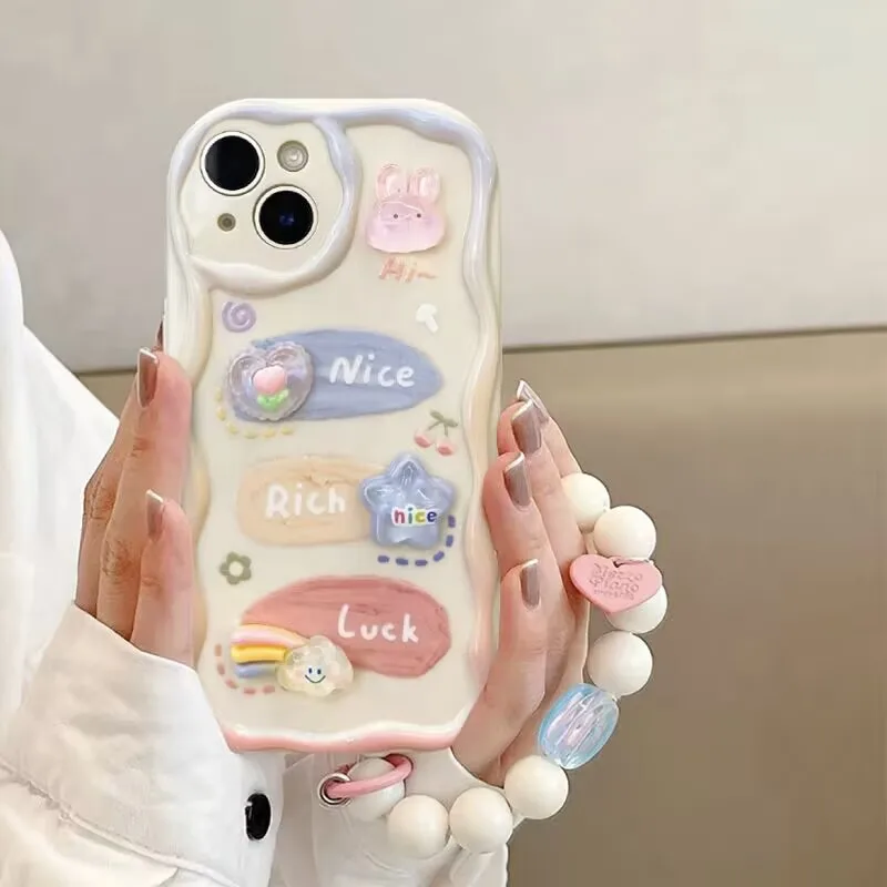 3Dウサギスターランヤード付きスマホケース OPPO Realme C75 C65 C67 C63 C61 C51 Note 50 60 C53 C55 C33 C35 C15 C12 C11 13 Pro 8用カバー