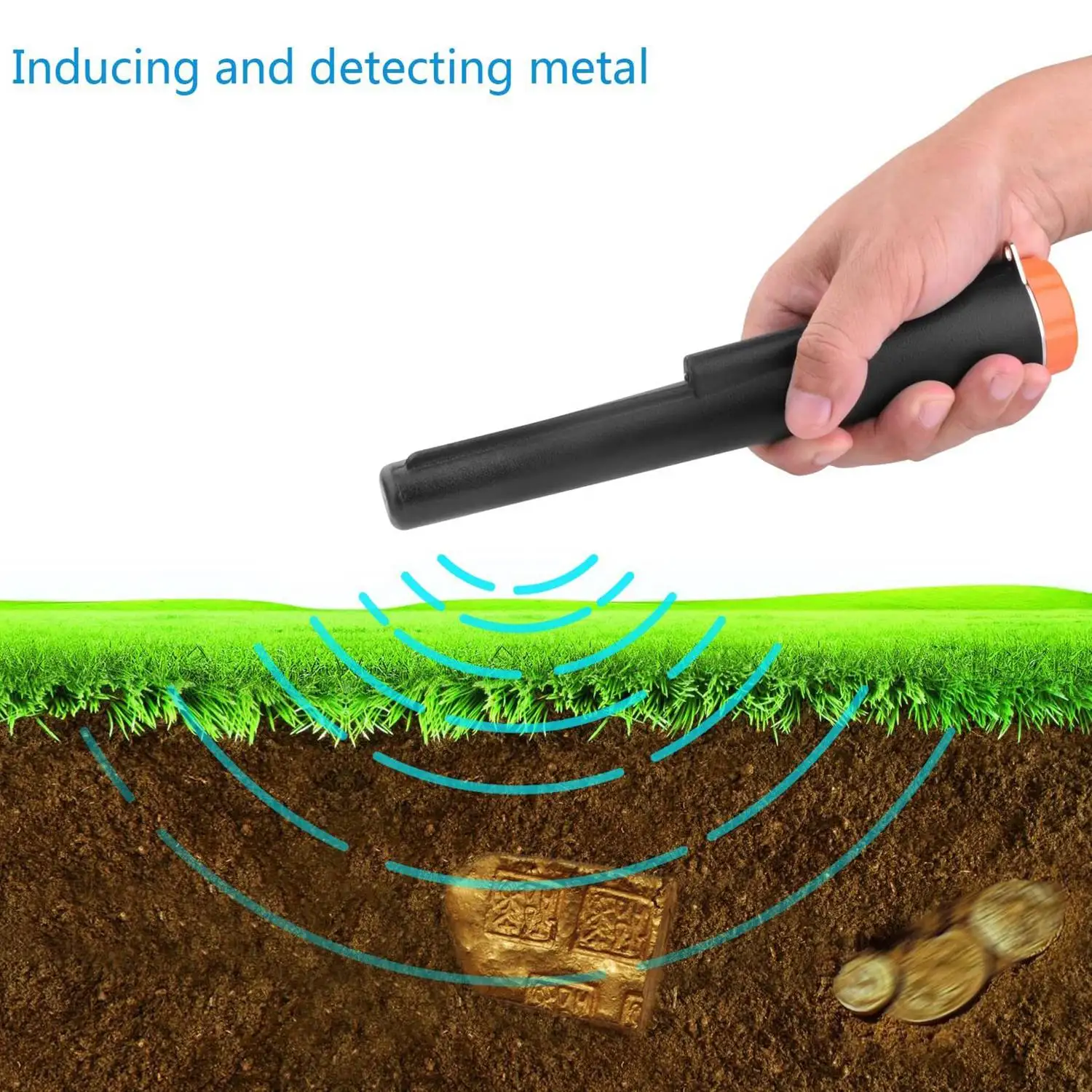 MD-720 Handheld Metal Detector 360° Search Portable IP68 Waterproof Metal Detector Rod for Underground Treasure Hunting