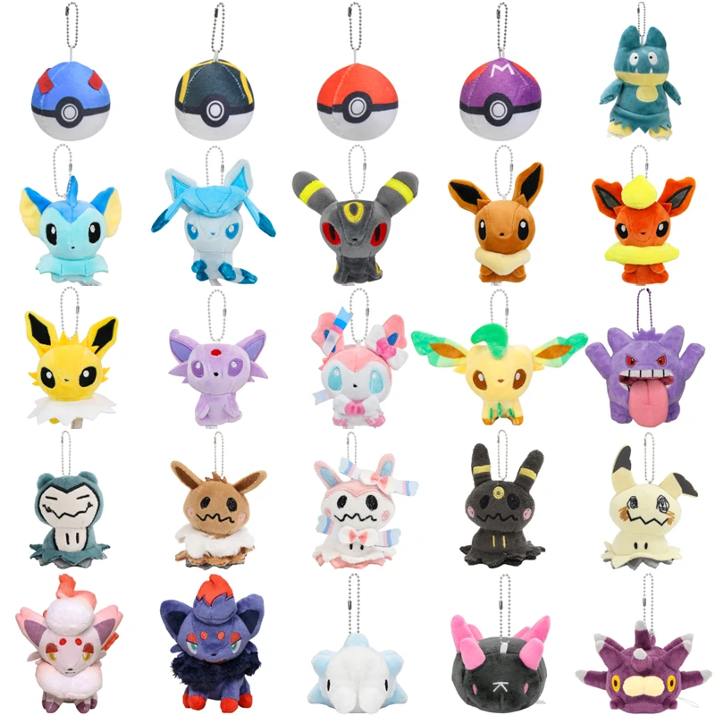 Pokemon Q-Version Mimikyu Eevee Sylveon Umbreon Snorlax Plüsch-Spielzeug Schlüsselanhänger Pokeball Snom ‌ ‌   Vaporeon Espeon Plüsch-Anhänger