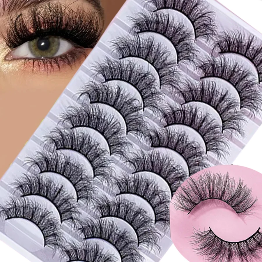 2.5cm/0.98インチのつけまつげ10ペア、ふわふわ8Dカール、乱雑で柔らかいつけまつげ、自然なまつげエクステ、アイメイク