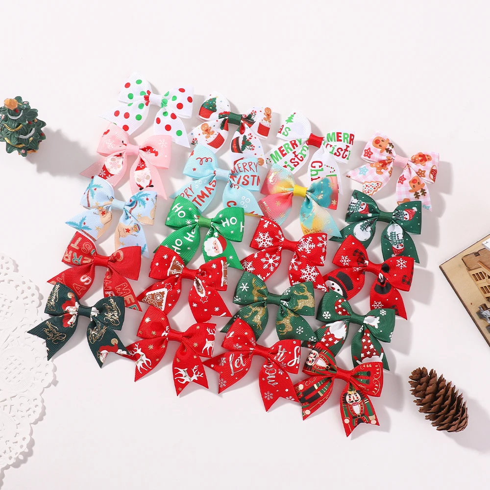 6 Teile/satz Kinder Weihnachten Haar Zubehör Santa Claus Drucken Haar Clips Bögen Haarnadeln Mädchen Haar Decor Kopfschmuck Geschenke