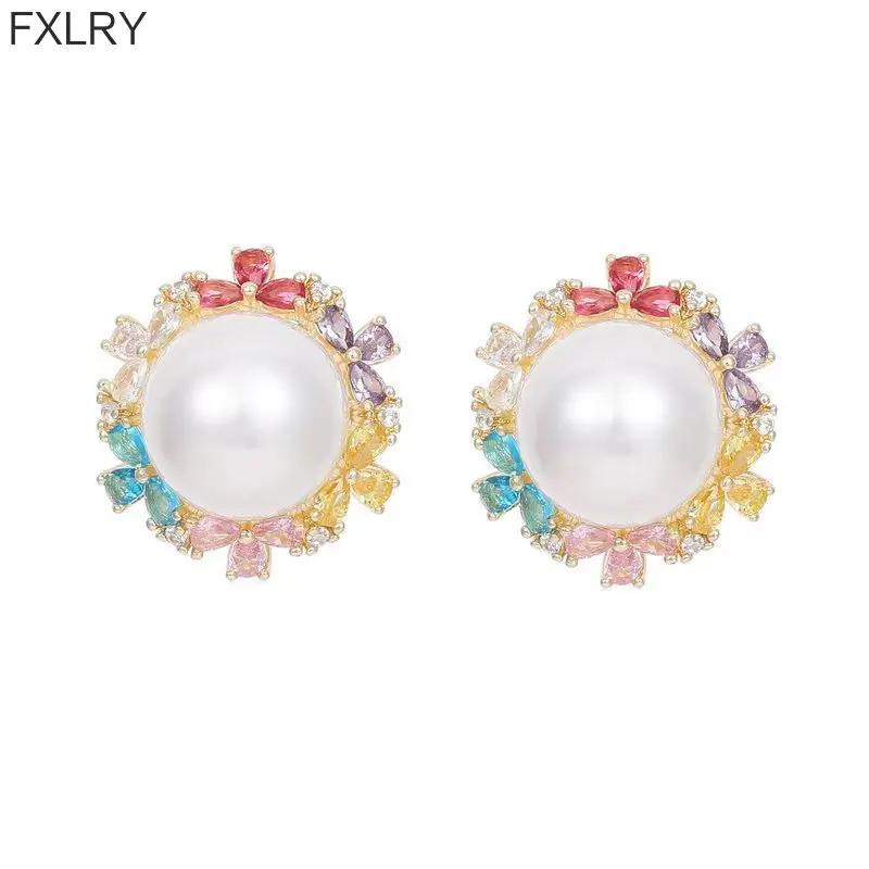 

Элегантные женские серьги FXLRY Pop Flower Pearl S925 с серебряной иглой из серебра 925 пробы