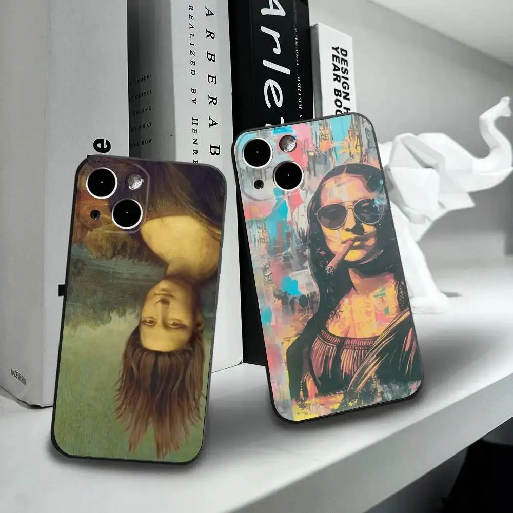 

Funny Art Aesthetic Mona Lisa Phone Case For iPhone16,15,14,13,12 Mini 11 Pro XR,X,XS,MAX 7,8 Plus Silicone Cover Soft Black