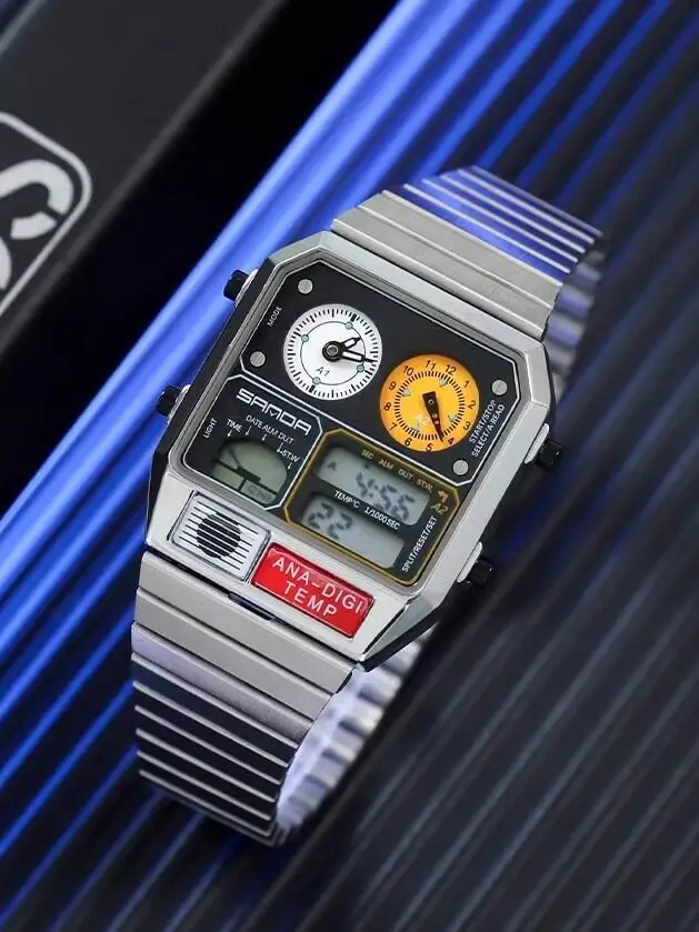 Vintage Electronic Watch Multifunctional Waterproof Non-Mechanical Watch Thermometer Time Alarm Clock Calendar Luminous Watch