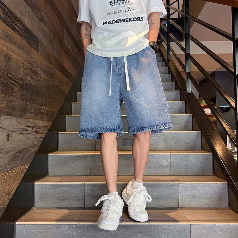 Zipper Patchwork  Jeans Shorts Men Harajuku Streetwear Denim Shorts Hip Hop Summer Casual Loose Straight Shorts Clay Yellow