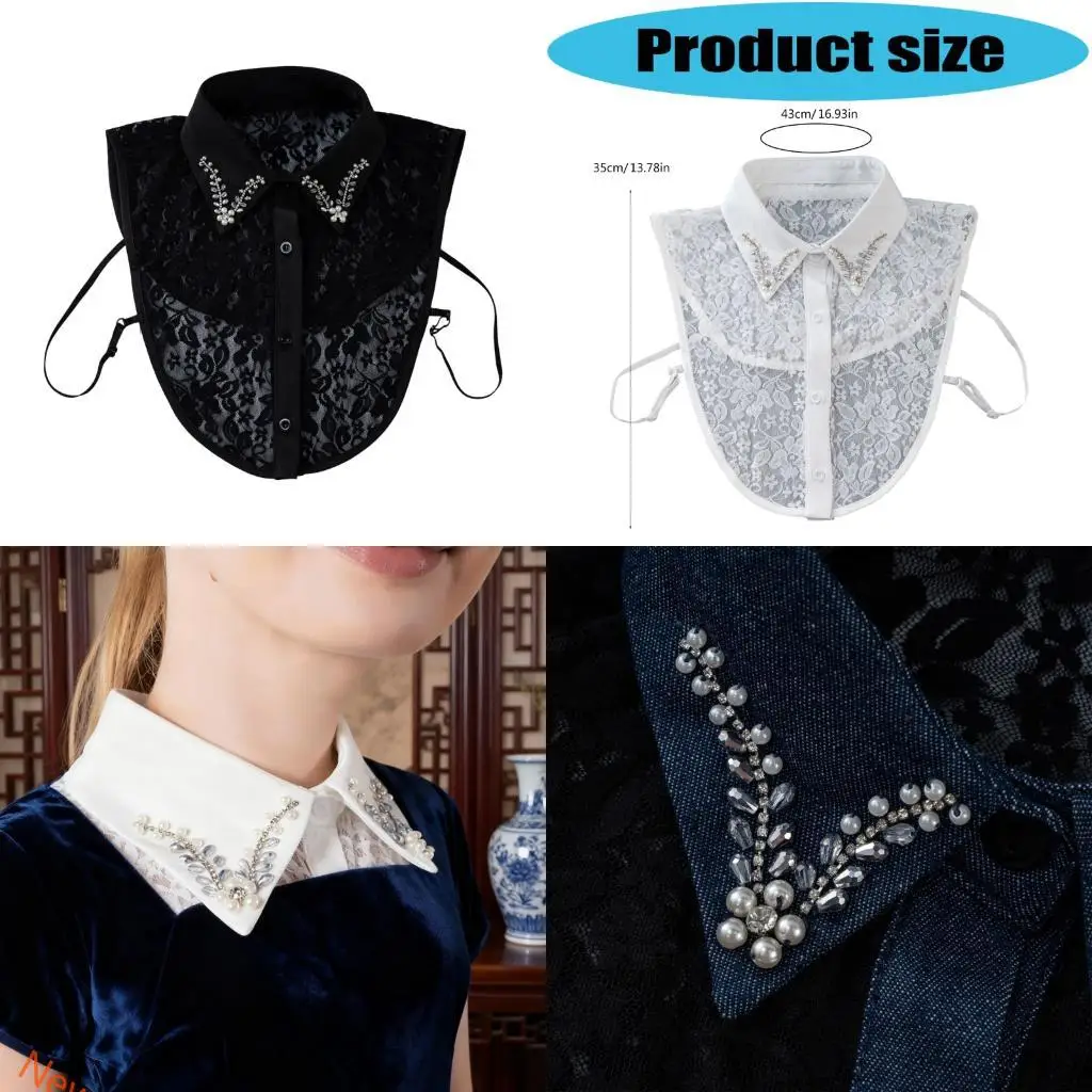 洗練されたレースの取り外し可能な襟ラインストーン装飾通気性のあるビジネス服装-lxad