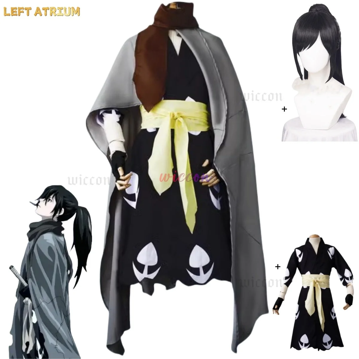 

Dororo Hyakkimaru Cosplay Japanese Warrior Kimono Cloak Scarf Wig Unisex Halloween Suit