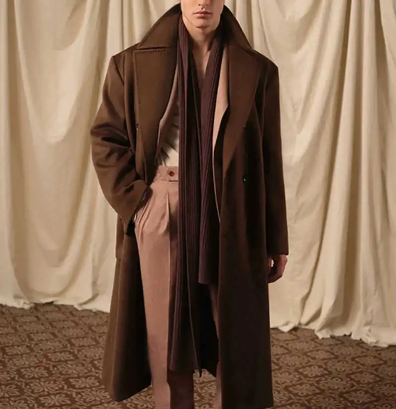 Vintage Men Long Coat Double Breasted Peaked Lapel Wedding Tuxedos Autumn Winter Thick Customized One Piece