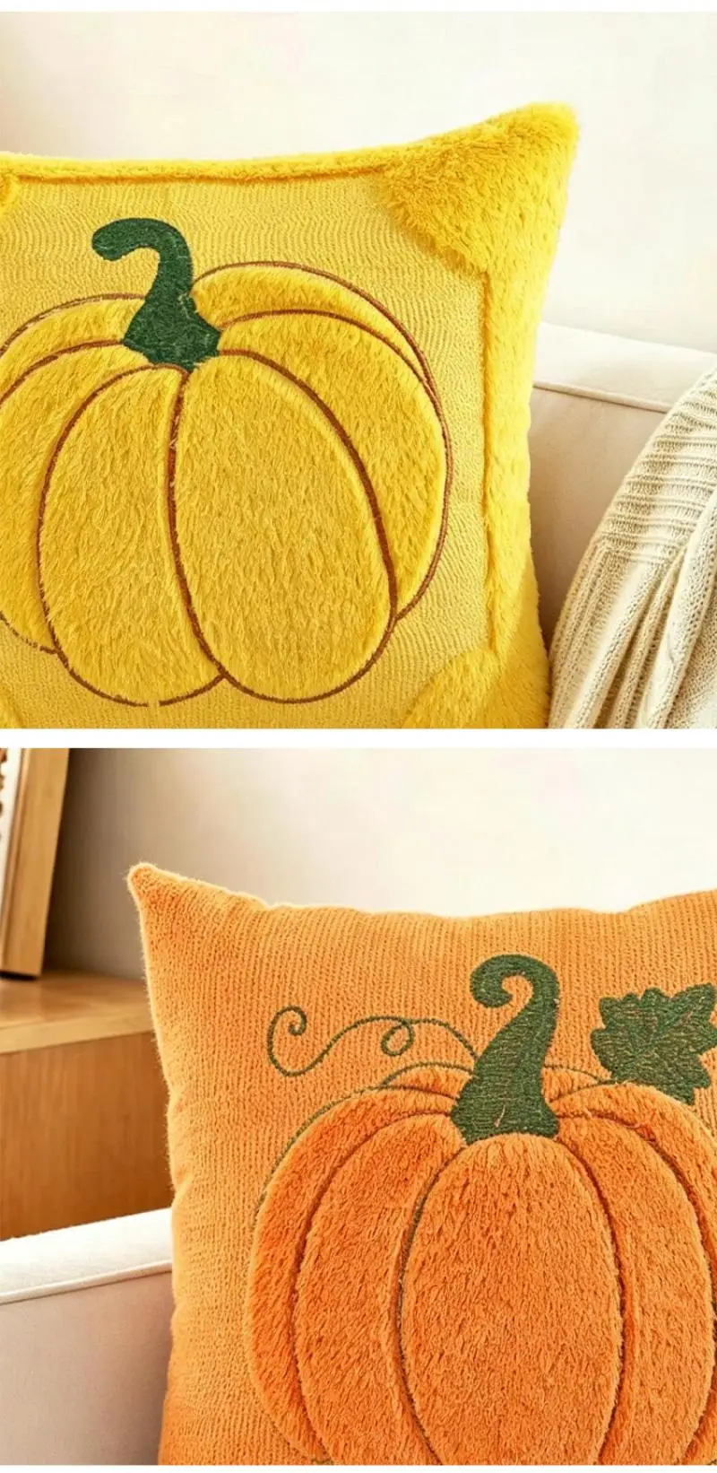 Thanksgiving-Kürbis-Herbst-Kissenbezug, Cojines, beige-orange, dekorativer Sofa-Plüsch-Kissenbezug, Kopfteil-Kissenbezüge – Detail 6