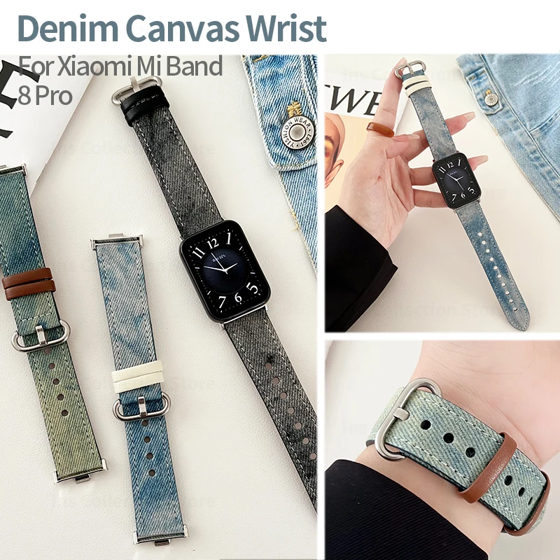 

Tie-dye Denim Canvas Strap for Xiaomi Mi Band 8 Pro Jeans Wristband Replacement Bracelet for Miband 8 Pro SmartWatch Accessories