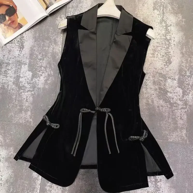 

Ladies Spring Chinese Style Slim Office L Simplicity Casual Patchwork Buttons Cardigan Turn-down Collar Sleeveless Shirts JJ510
