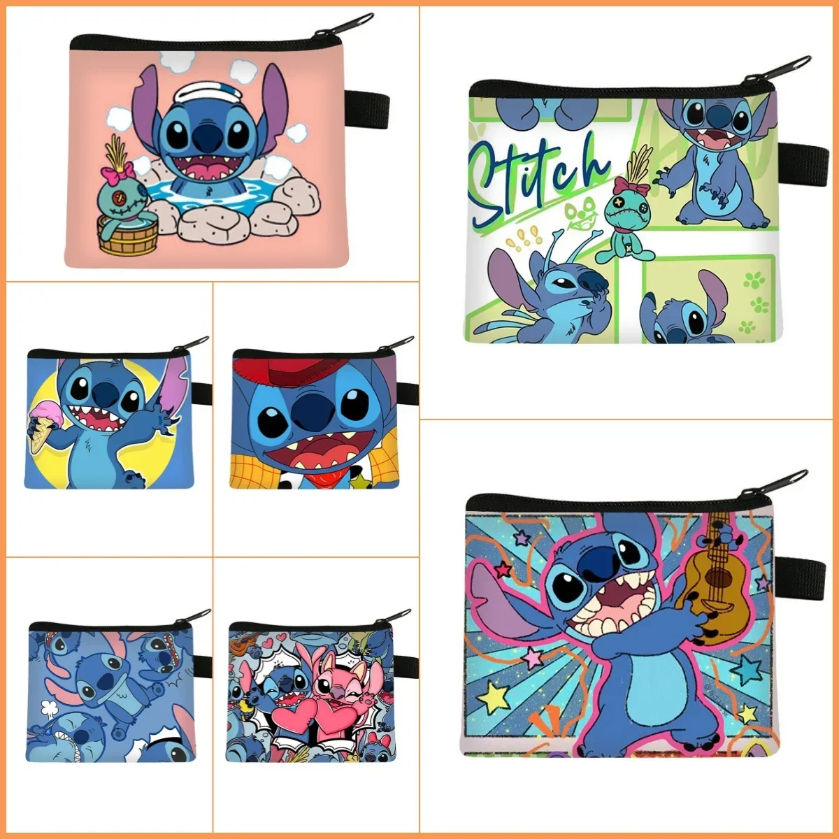 Disney-Porte-monnaie mignon Stitch, sac de rangement pour écouteurs, portefeuille imprimé Kawaii, accessoires d'anime, cadeau de fête pour enfant, style 41