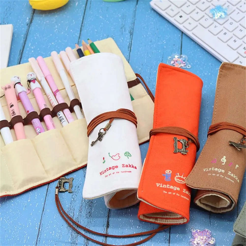 12 Holes Pencil Case Roller Pencil Pouch Pen Bag Roll Up Pen Bag Retro Style Cosmetics Bag Roll Pencil Bag Stationery