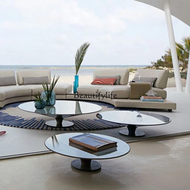 Corner light luxury Italian fiberglass round horn coffee table