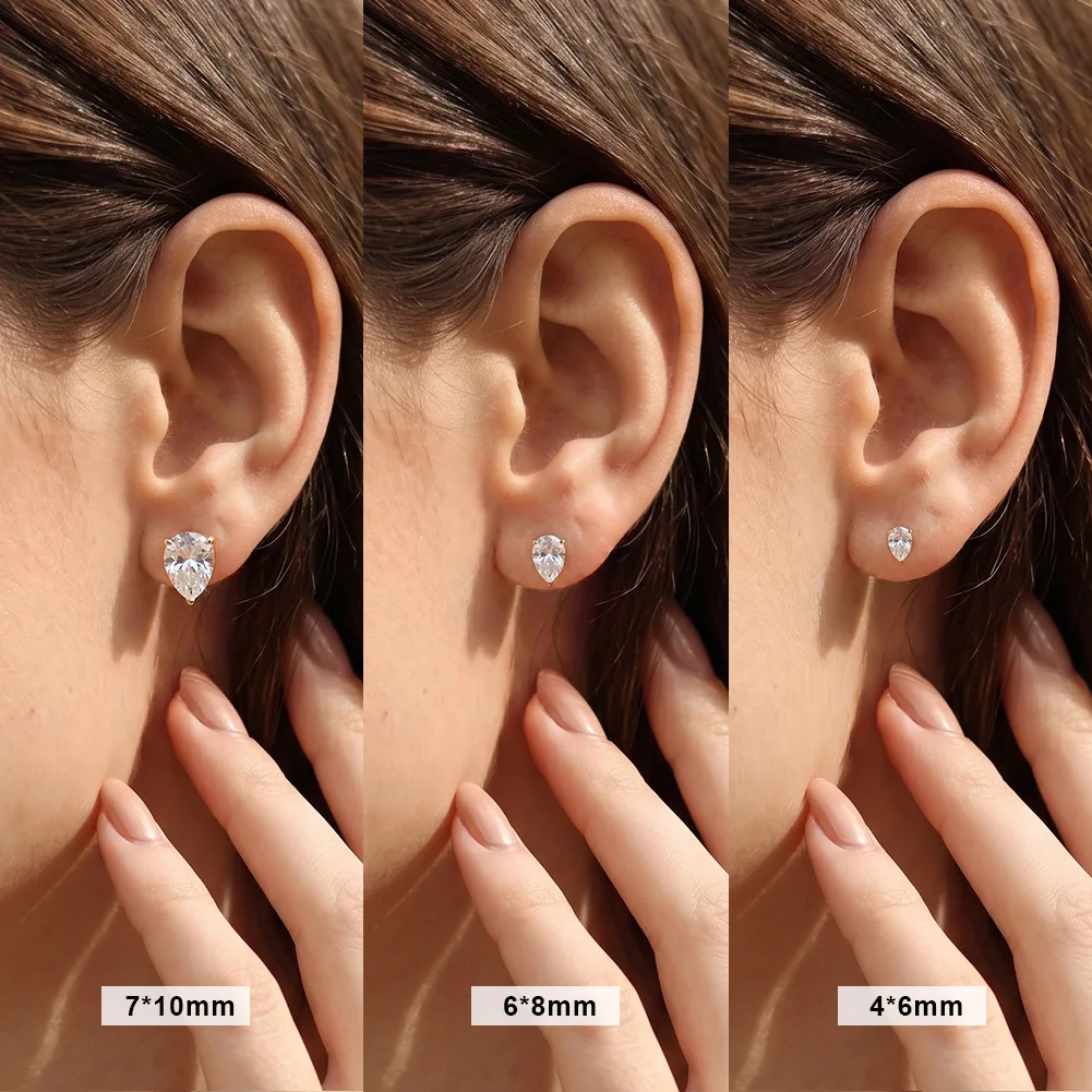 18K Vergoldete Edelstahl Birnenförmige 5A Kubikzirkonia Ohrstecker Minimalistischer Damen Hochzeits- und Valentinstag-Schmuck Geschenk – Detail 2