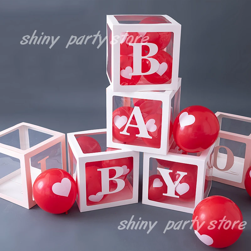 Name Transparent Packing Box Birthday Party Balloon Box Wedding New Year Parti Decor Kids Latex Balloons Baby Shower Supplies