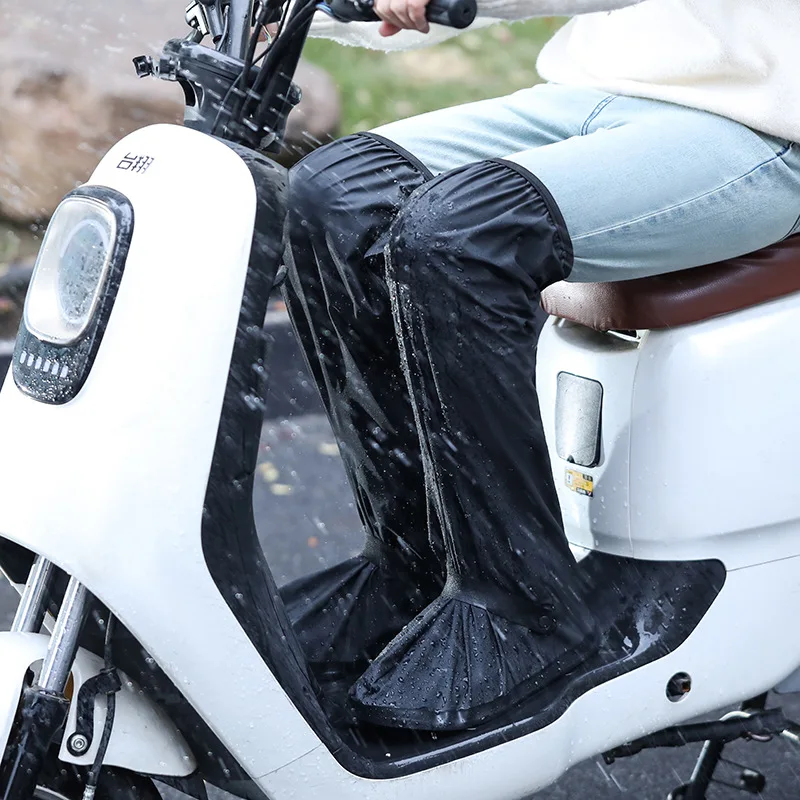 

Motorcycle Cycling Reusable High Tube PU Leather Waterproof Rain Shoes Covers Anti-Slip Hiking Boot Rainproof Pants Overshoes