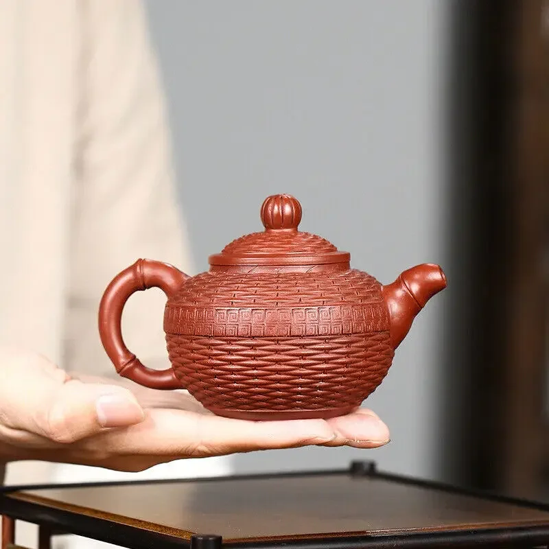 China Yixing Zisha Pottery Clovershrub Clay Handmade 250cc Bamboo Grain Teapot