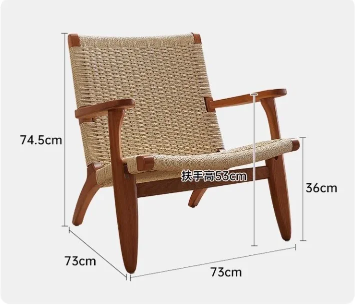 اليابانية Ins كرسي أريكة واحد الخوص كرسي الاستجمام كسول الخوص خشب متين مسند الظهر كرسي شرفة كرسي الأثاث