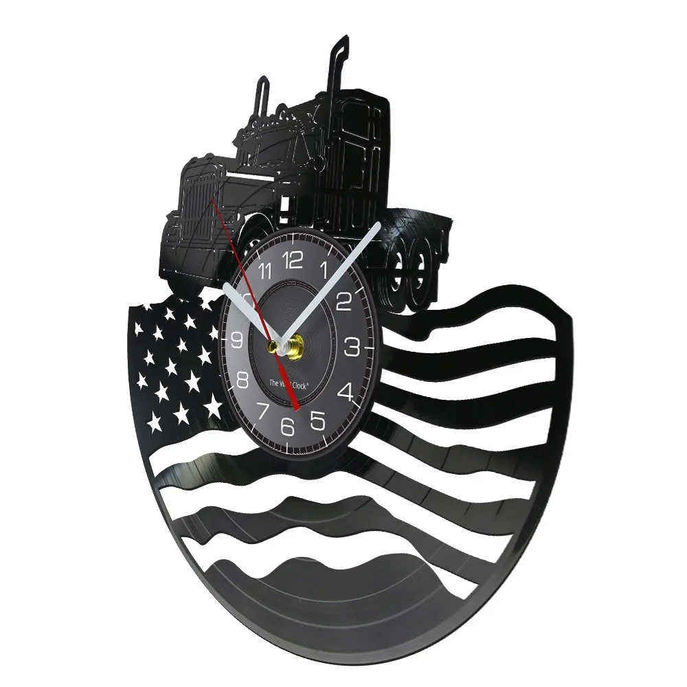 Proud USA Farmer Tractor Trailer Wall Clock Tractor American Flag Vinyl Record Wall Clock Farmhouse Decor Patriotic Farmers Gift
