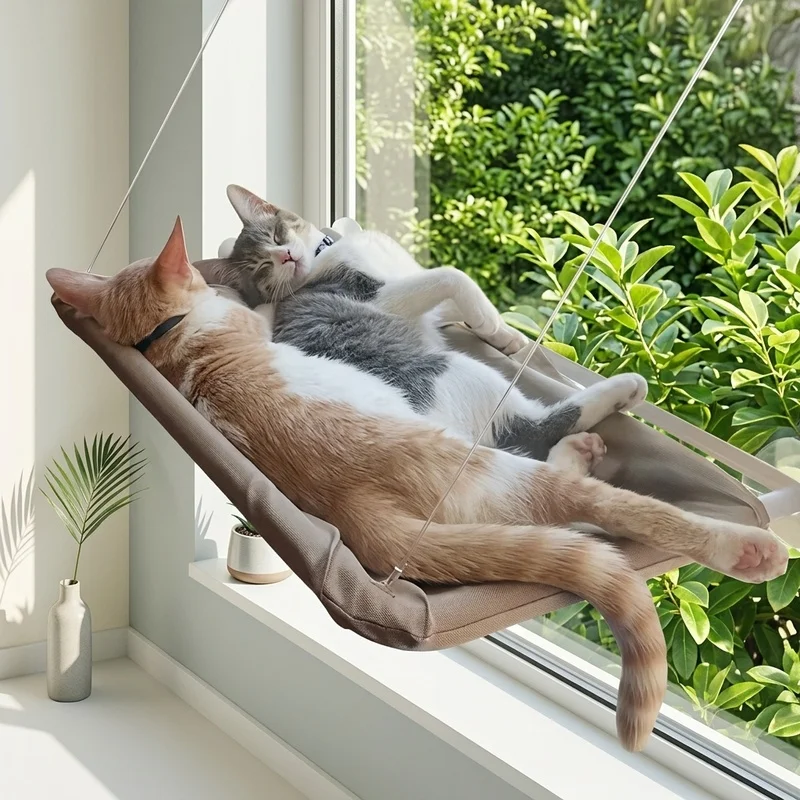 Cat Window Hammock Bed with Strong Suction Cups Soft Plush Perch Space Saving Sunbathing Resting Platform for Indoor Cats
