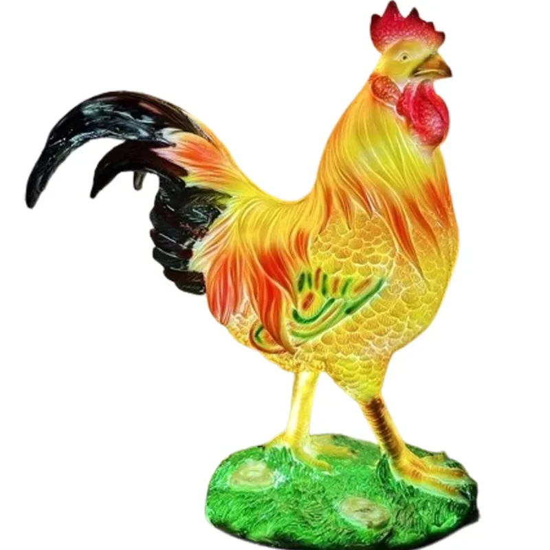 Simulation big rooster lamp ornament reed chicken sculpture outdoor store door glowing hen floor decoration