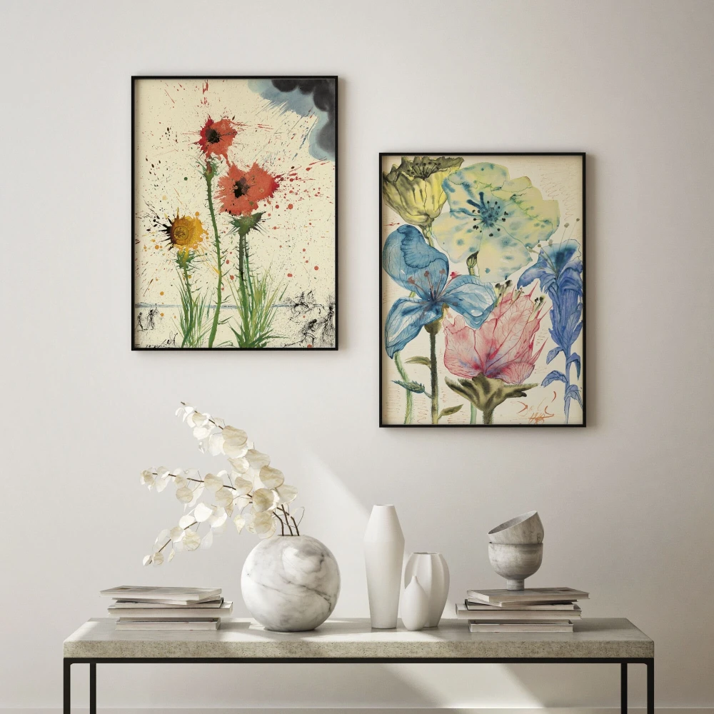 Set of 2 Salvador Dali Fleurs Print Salvador Dali Exhibition Poster Dali Flowers Poster Wildflower Print Surrealism Gift Poster